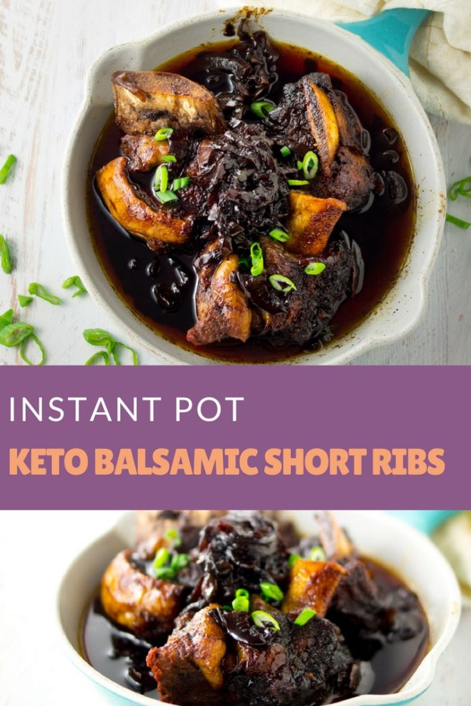 Low Carb Keto Instant Pot Short Ribs in a small skillet topped with balsamic onions