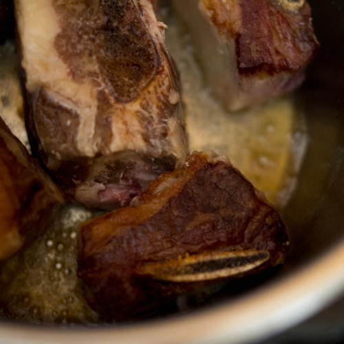 Short ribs in the instant pot browning in oil