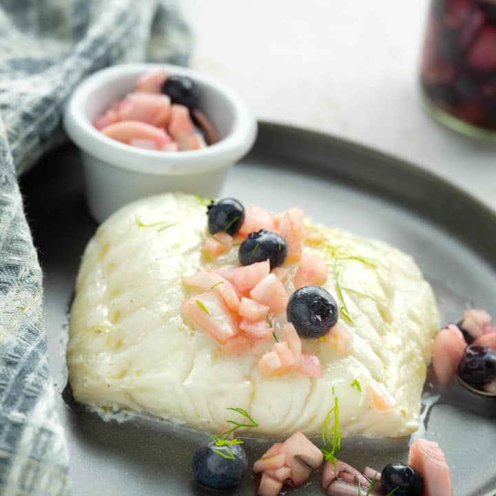 Baked Cod with Blueberry Chutney